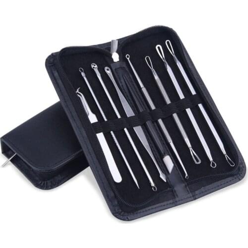 9pcs Stainless Steel Acne Extractor Removing Tool Face Blackhead Pimple Remover Comedone Extract Ance Needle Skin Care Kit