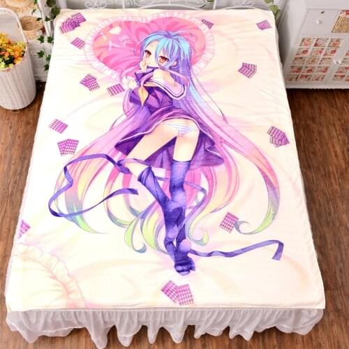 Amine No Game No Life Shiro Bedding Sheet Bedsheet Cosplay Mattress-Cover 150x200cm Sexy Bedspread Quilt Cartoon Blanket Flannel