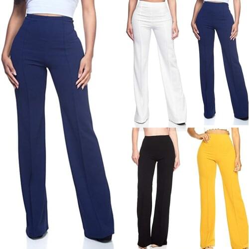 2020 Spring Summer High Waist Pants Women Elegant Work Office Casual Long Trousers Slim Long Wide Leg Pants Pantalon Femme