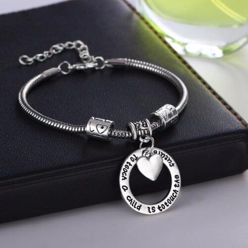 Love Heart Beads Chain Teachers Bracelets To Teach A Child Is To Touch The Future Charm Bracelet Teacher Bangle Jewelry Gifts