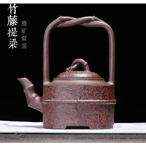 Teapot undressed ore purple clay ground mud girder pot teapot bamboo bamboo rattan girder are all hand zhi-gang cao