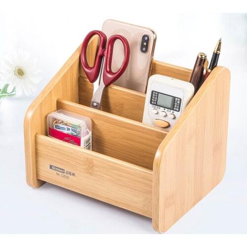 Wood Desk Organizer Box Storage Wooden Tabletop Caddy Office Supplies Desktop Accessories Stationery Organizing Phone Pen Holder