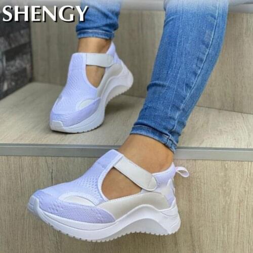 Fashion Women Sneakers Shoes Solid Color Pointed Toe Velcro Vulcaniz Sneakers Ladies Mesh Breathable Comfortable Sports Shoes