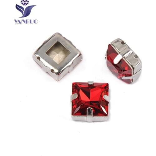 YANRUO 4447 All Sizes Light Siam Princess Square Glitter Strass Red Stones Point Back Crystal Sewn Rhinestones For Crafts