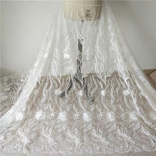 Summer Leaves Soft Mesh Embroidery Sequined Fabric Mori Wedding Dress Large Tail DIY Fabric