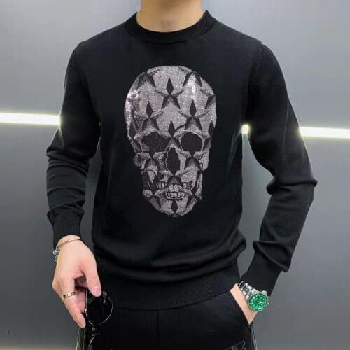 Hot Diamond Design Bight Exaggerated Mens Sweater Fashion Sweatshirt Breathable Slim Pullover