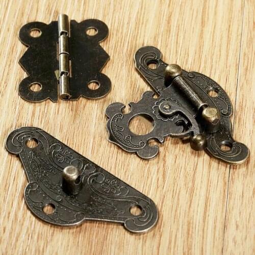 Furniture Hinges Latch Hasp Antique Butterfly Jewelry Box Iron Lock 90 degrees
