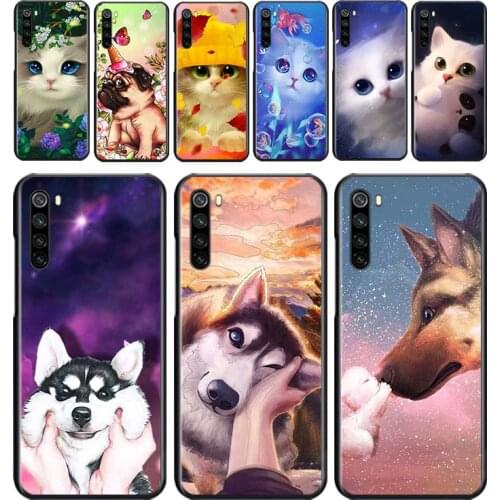 Cute Dog Cat for OPPO Reno 2 Z 2Z 2F 3 4 Pro 4G 5G ACE 10X ZOOM F7 A5 A9 2020 Silicone Soft Black Phone Case
