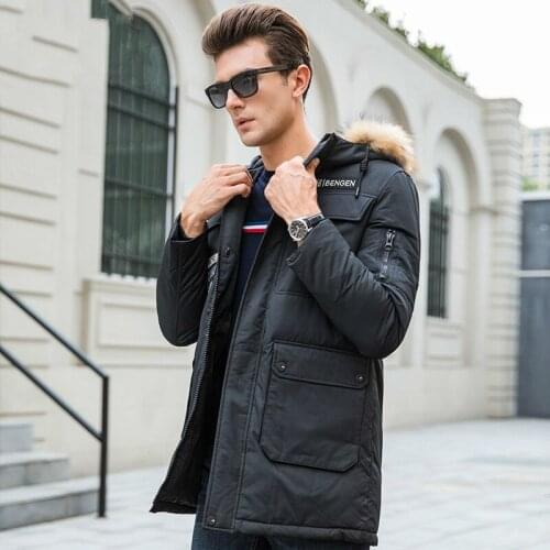 Mens Down Long Coat Autumn Winter Jacket Men Hooded Fur Collar Parka Jackets Doudoune Homme J1601023F KJ873