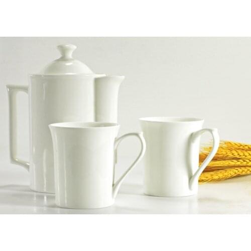 3pcs set, plain white bone china pot and tea cup set. coffee mug for service cafe, gift for lover, porcelain coffee sets