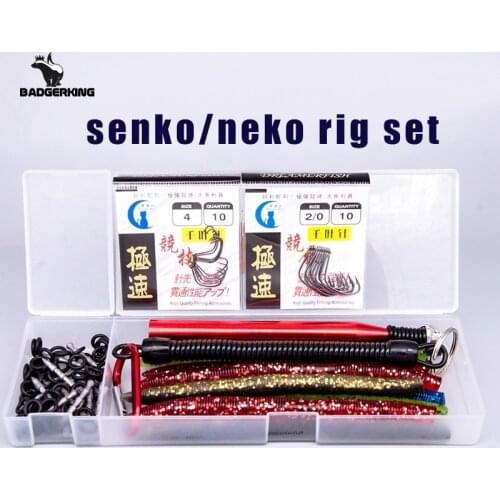 Weightless Wacky rig lure kit for bass fishing with softbait fishhooks nail weight Oring tool drop shot rig fishing tackle box