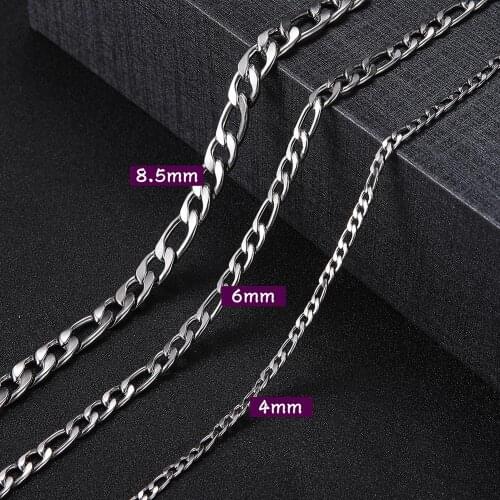 Skyrim Wide 60cm Long Necklace Figaro Chain Mens Classic Stainless Steel Statement 4-8.5 mm Thick Chains Jewelry Gift Wholesale