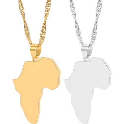 African Map Necklaces Men Women Stainless Steel Gold Silver Color Map Pendant Necklace Choker Jewelry Gift Accessories