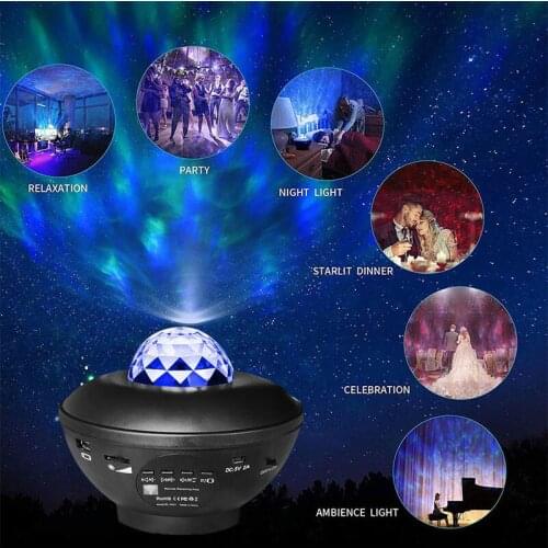 Hot LED Star Galaxy Projector Ocean Wave Night Light Room Decor USB Music Player Rotate Starry Sky Bedroom Lamp Gifts