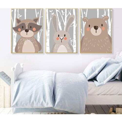 Forest Animals Poster Prints Bear Rabbit Fox Canvas Painting On The Wall For Kids Bedroom Nursery Art Picture Baby Room Decor