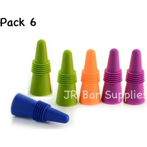Wine and Beverage Bottle Stoppers (Assorted Colors, Set of 6)