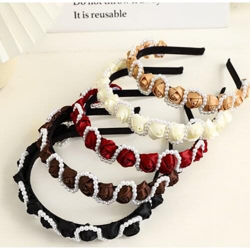 2021 Korean Version Solid Color Women Hair Accessories Pearl Chain Rose For Scrunchies