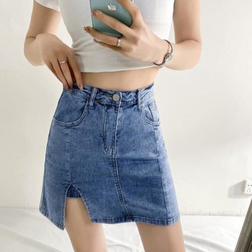 Vintage Denim Skirt Shorts Female Summer 2021 New Chic Hot Skirt High Waist A-line Skirt Side Split Jeans Skirt Plus Size XS-2XL