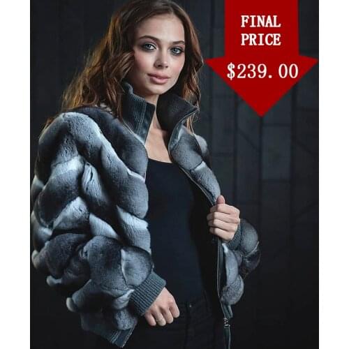 Chinchilla Colored Fur Coat Women Casual Bomber Jacket Winter Warm Fashion Rex Rabbit Fur Overcoat