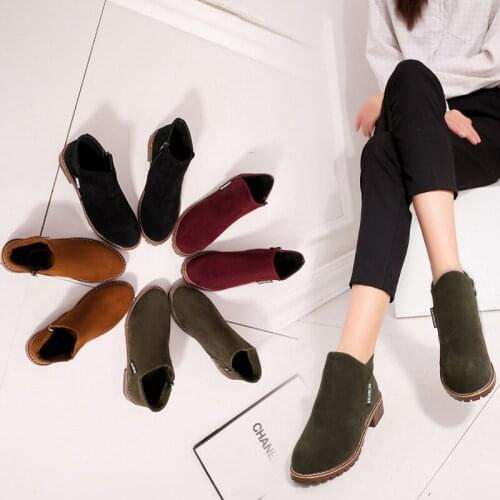 2021 Autumn Winter New Martin Boots Women Fashion Leather Zipper Short Boots Non-slip Flat Outdoor Shoes Female Big Size 35-42