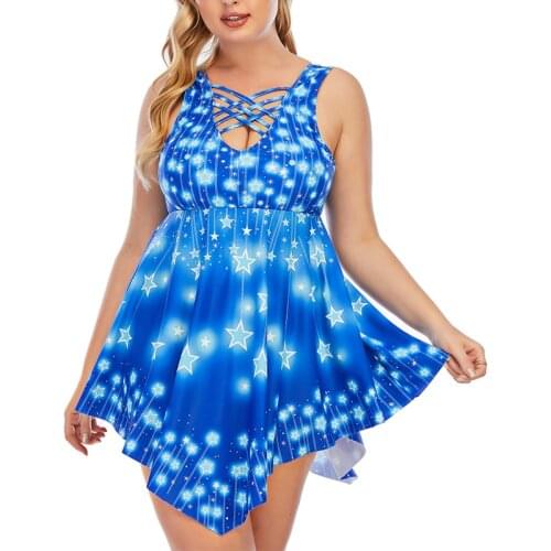 Plus Size 5XL Womens Swimsuit With Skirt Push Up Padded Large Size Tankini Sets 2 Piece Bikini Bottom Big Size Swimwear Dress