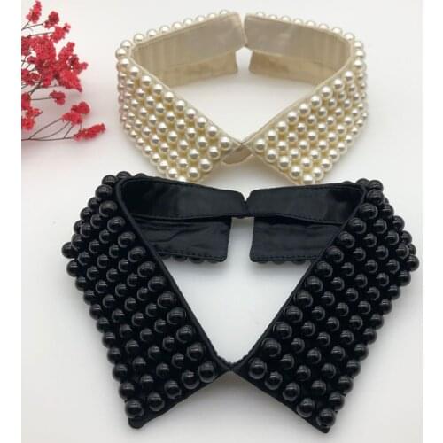 Women Retro Handmade Beading Faux Pearls Layers Bib Lapel Fake Collar Jewelry Detachable Necklace Choker Cloth Accessory