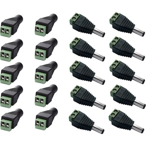 10Pcs Male Female Mix DC Connector Plug Adapter Screw Terminals for 3528/5050 LED Single Color Strips without Solderence