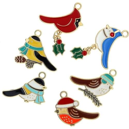 10pcs/pack 25*23mm Cute Bird Enamel Charms Connector Pendant For Necklace Bracelet DIY Fashion Jewelry Accessories Findings