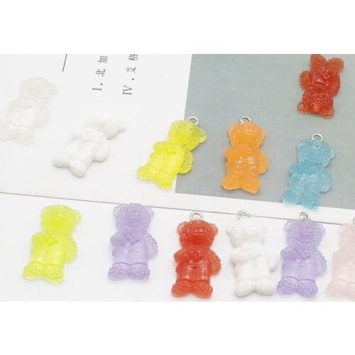 10 cute various candy color bear resin DIY mobile phone patch earrings key ring pendant necklace jewelry accessories wholesale