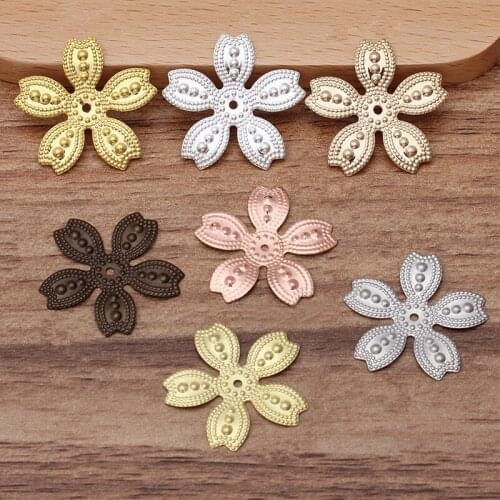100pcs 25mm Metal Brass Filigree Flower Slice Charms Base Settings DIY Handmade Jewelry Findings