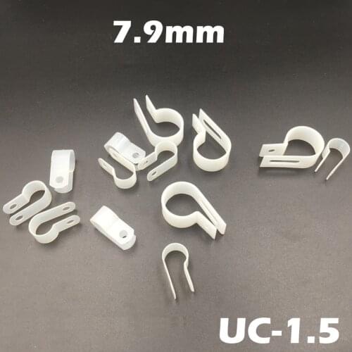 150pcs UC-1.5 7.9mm 5/16" White Plastic Nylon Wire Hose Tube Fansten R-Type Fixed Cable Tie Mount Organizer Holder R Clip Clamp