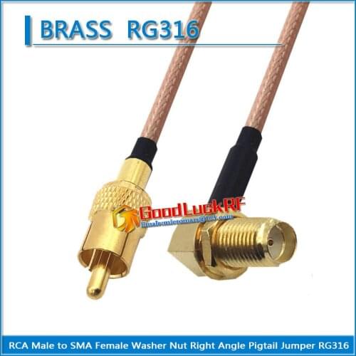 1X Pcs RCA Male to SMA Female Washer Nut Right Angle 90 Degree Plug Pigtail Jumper RG316 Extend cable copper video recorder