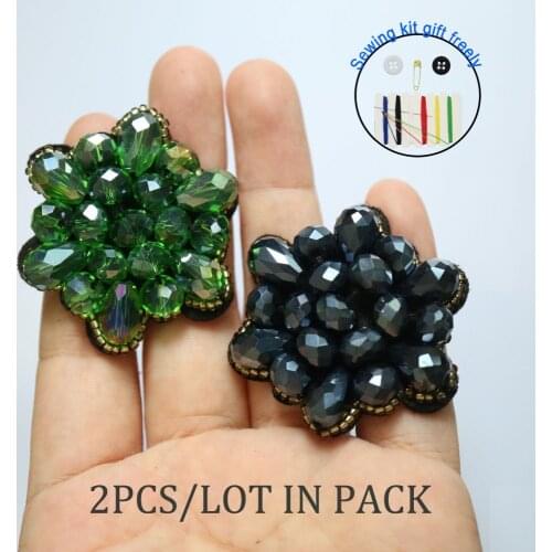 2pc/lot flower rhinestone beaded Patches for clothes Sew on sequins patch Applique embroidered parches bordados para