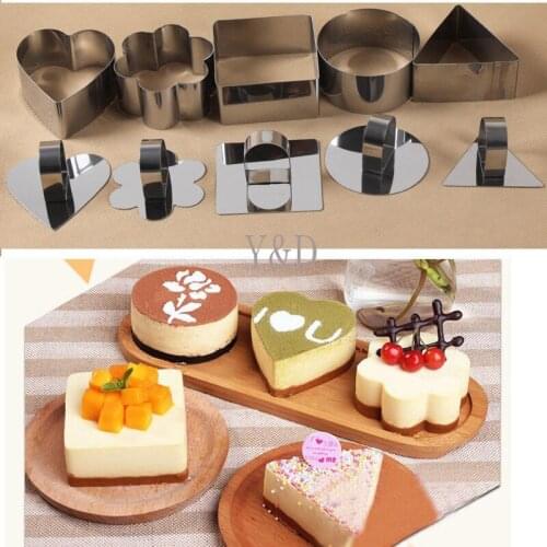 3 inches Stainless Steel Round Flower Heart Square Shape Chocolate Cake Mold Cookie Cutter Metal Mousse Ring With Clamp Cover