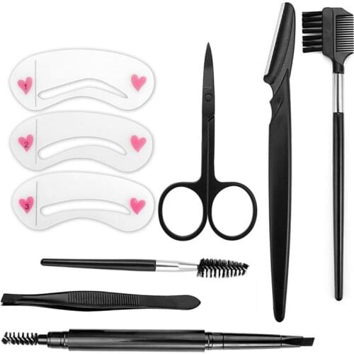 9pcs Stainless Steel Eyebrow Trimming Tool Set Tweezers Eyelash Comb Eyebrow Trimming Belt Three Types Eyebrows Eyebrow Trimmer