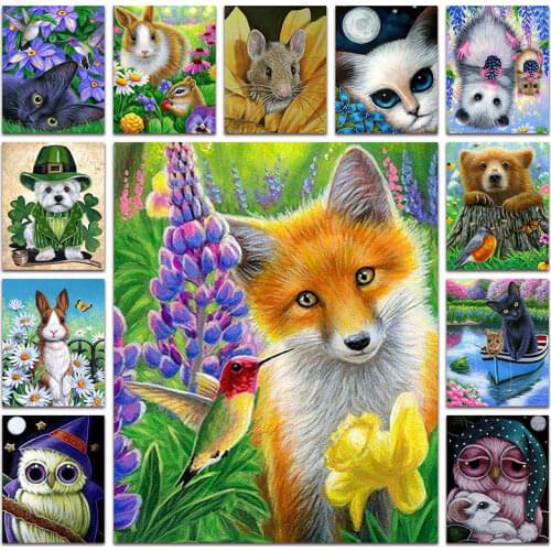 DIY Diamond embroidery Cross stitch Animals fox cat Full Round Diamond painting rabbit mouse Full Square Diamond mosaic bear owl
