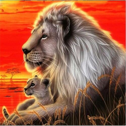 Peter ren Diamond painting cross stitch DIY Diamond embroidery Square & Round diamond mosaic Full image Mother and daughter lion