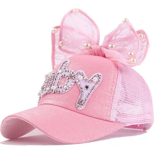 Hot Summer Cartoon Bowknot Childrens Caps Baby Boy Girl Hats Pearl Baseball Cap Fashion Kids Adjustable Lovely Snapback Sun Hat