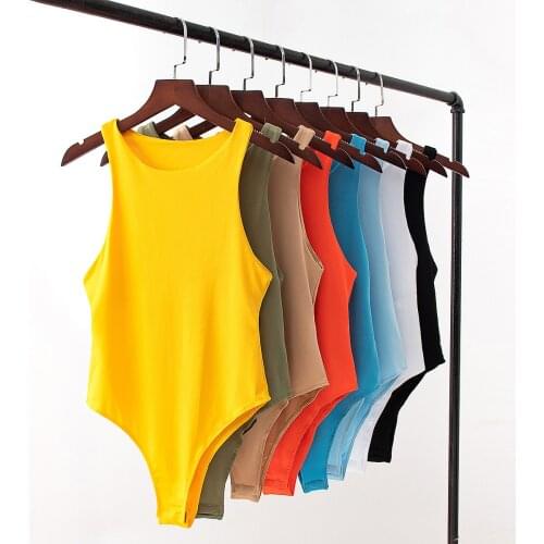 Tangada women sexy solid o neck sleeveless bodysuit big stretchy european fashion shirt playsuit QJ163