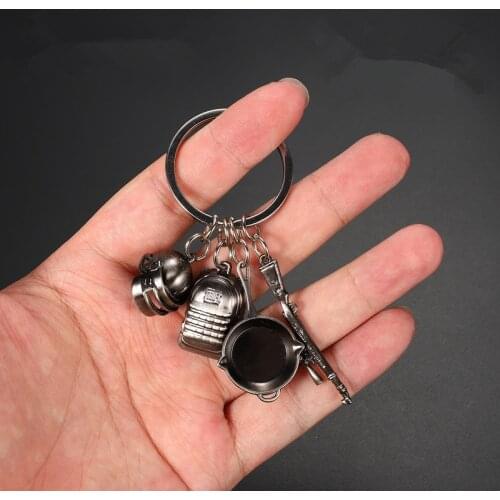 Game PUBG Key Chain Frying Pan Backpack Helmet Playerunknowns Battlegrounds Cosplay Props Alloy Armor Model 98K Key Chain Suit