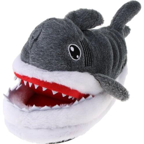 Boys Girls Kids Shark Shape Novelty 3D Character Plush Slippers Boots Shoes