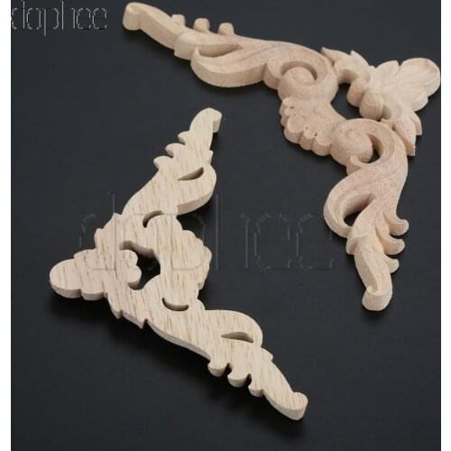 Dophee 1pc 10.5cm 12.5cm Wood Carved Corner Onlay Furniture Home Decorations Unpainted Applique