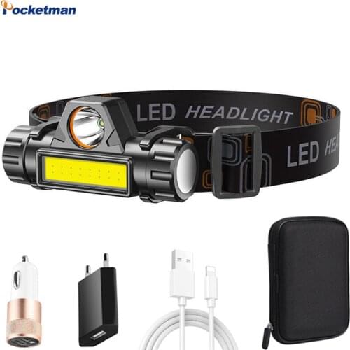 Pocketman 8000LM Q5+COB LED Headlamp Built-in 18650 Battery Outdoor Camping Fishing Head light Stepless Dimming