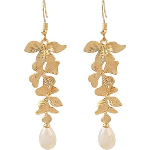 Beautiful Orchid Flower and Pearl Drop Earring Fashion Jewelry Gift Earring for Girls Women Vintage Fashion Earrings