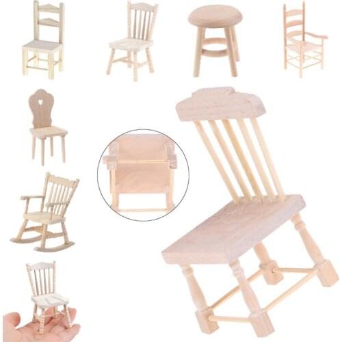 1/12 Dolls Miniature Furniture Wooden Unpainted Furniture Chair for Dollhouse Decor Pretend Play Toy Furniture Toys Kid Toy