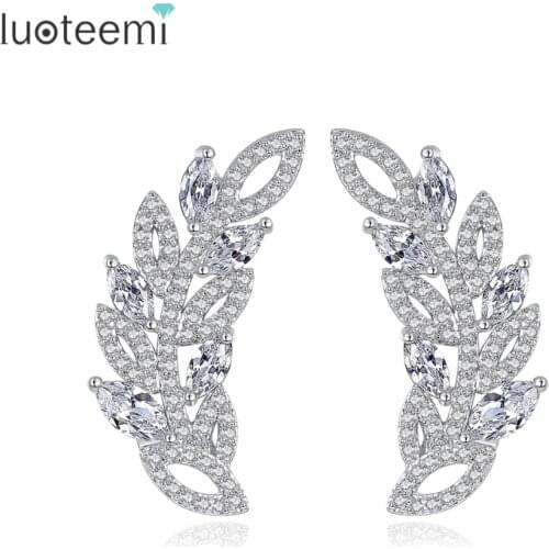 LUOTEEMI 2017 New High Quality Delicate Cute Leaves Cuff Earrings Unique Jewelry White Gold color Brincos For Women Party