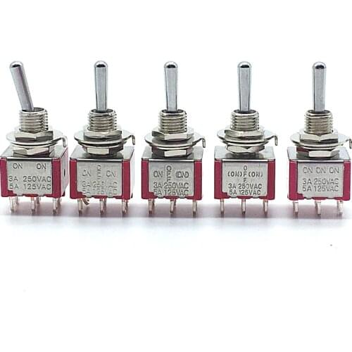 2pcs Mini Latching/Reset Toggle Switch T80-T ON ON/ON OFF ON 6 pins DPDT 2/3 Position 3A/250V 5A/125V 6mm