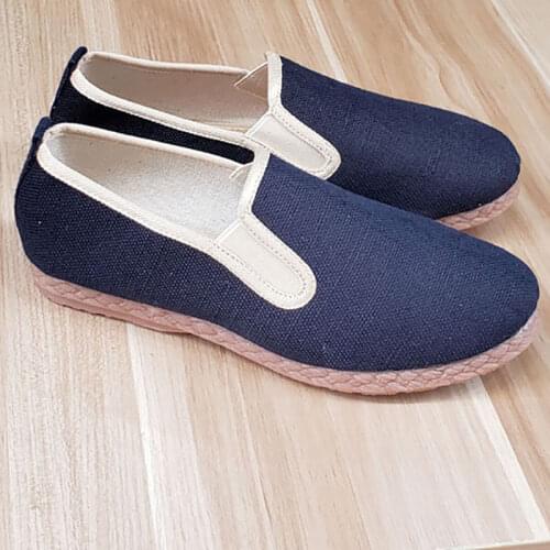 Men Handmade Linen Loafers Office Espadrilles Unisex Comfortable Slip on Flats Blue Khaki Zapatillas Sapatos Casual Hemp Shoes