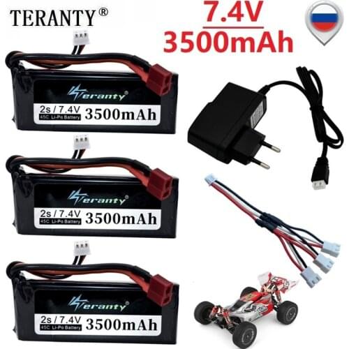 Original Wltoys 144001 2s 7.4 V 3500mAh rechargable Lipo battery and a Charger for Wltoys 1/14 144001 RC car boat Lipo battery