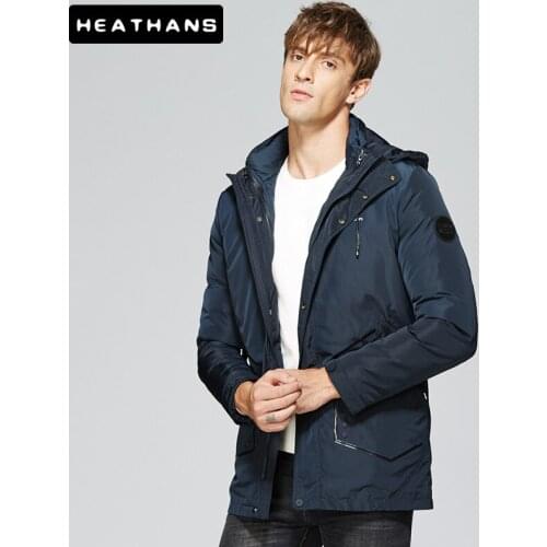 Mens Parkas New Mid-length Parka Jackets For Men Winter Thicken Two-piece Hooded Jacket Male Europe America Zipper Solid Parkas